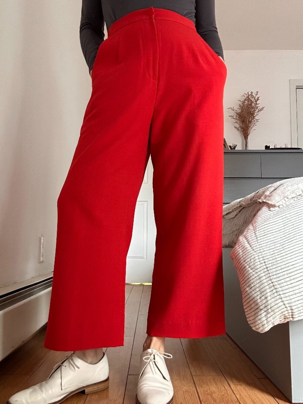 MEG Est 1994 Red Linen Blend Cropped Wide Leg Pants M Made in Canada